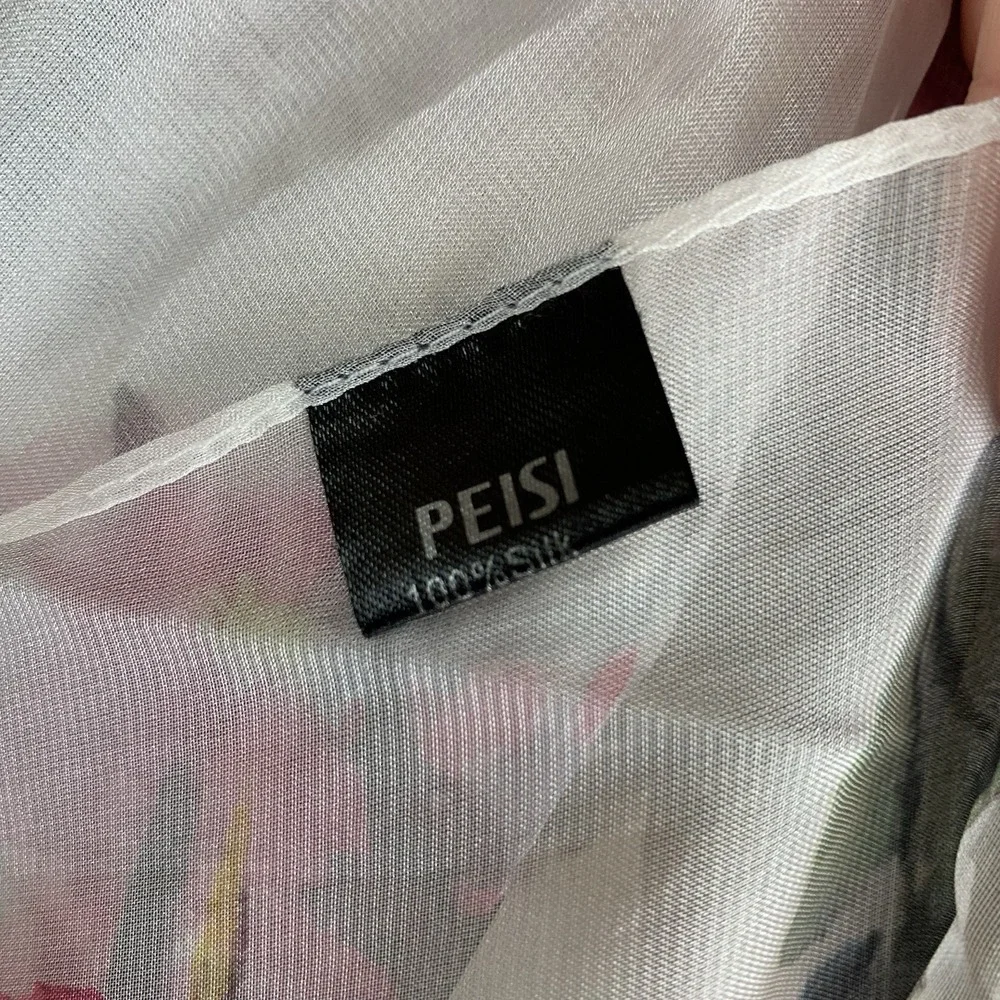 FLAW Peisi Floral Silk Scarf One Size Sheer‎ Lightweight Boho Wrap